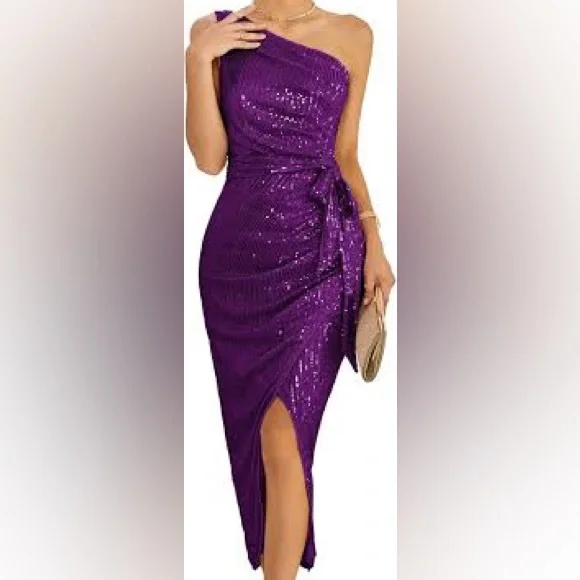 GRACE KARIN Women Medium Sleeveless One Shoulder Split Sequin Wrap Side Zip. - Picture 1 of 8